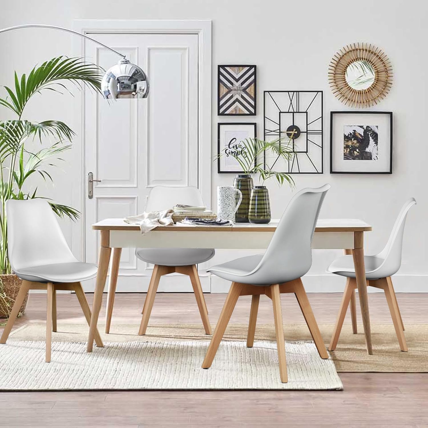 OLIXIS Dining Chairs Set of 4, Mid Century Modern Accent Chairs with Curved Backrest and Wood Legs, PU Leather Upholstered Kitchen Side Chair for Living Room, Bedroom, Outdoor Patio, White — White / 4 PC (8)