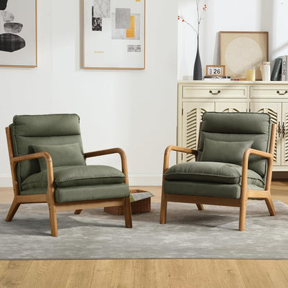 INZOY Mid Century Modern Accent Chair with Wood Frame, Upholstered Living Room Chairs with Waist Cushion, Reading Armchair for Bedroom Sunroom (Beige) — Blackish Green 2 / Classic
