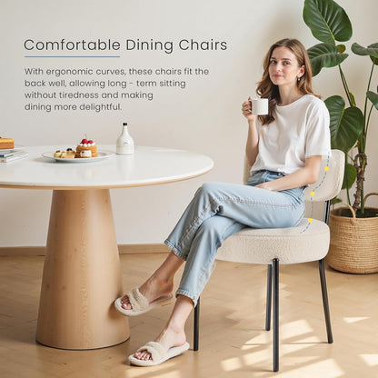 DUMOS Dining Chairs Set of 2, Mid Century Modern Chair Round Upholstered Curved Backrest, Kitchen Vanity Living Room Chairs with Black Metal Legs，Ivory White — Ivory White / Set of 2 (3)