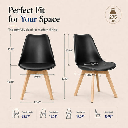 Dining Chairs Set of 4, Modern Upholstered Dining Room Chairs with PU Leather Padded Seat, Armless Kitchen Chairs with Curved Backrest and Solid Wood Legs for Dining Room, Kitchen, Apartment, Black — Black / Pack of 4 (3)