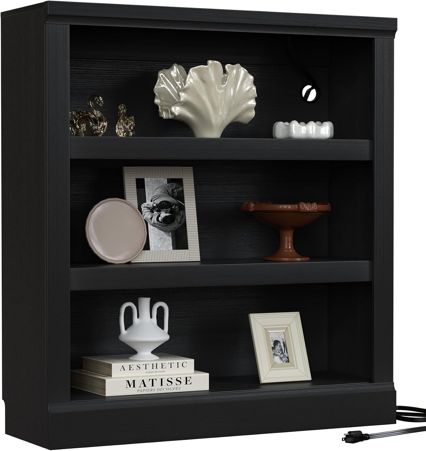 Unikito Bookshelf, 5 Tier Book Shelf, 71 Inch Tall Bookcase with Adjustable Shelves, Open Storage Book Case Organizer, Freestanding Display Shelf Stand for Living Room, Home Office, Bedroom, Cherry — 3-tier / Black