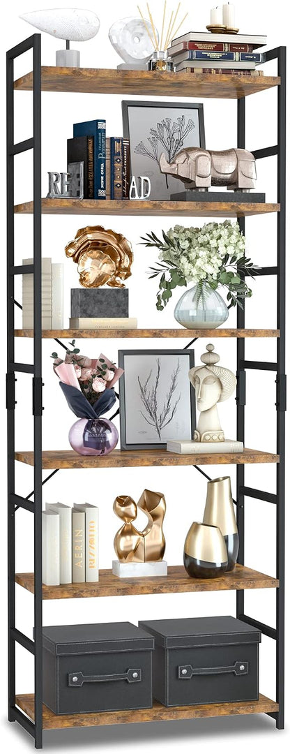 NUMENN 5 Tier Bookshelf, Tall Bookcase Shelf Storage Organizer, Modern Book Shelf for Bedroom, Living Room and Home Office, Vintage — 6 Tier / Vintage