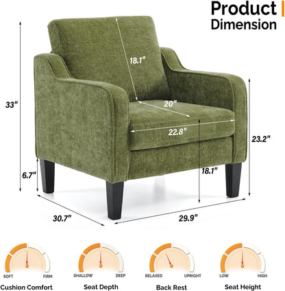 VINGLI Accent Chair for Living Room Chairs Olive Green Reading Chair for Bedroom Scooped Arm Chair Mid Century Modern Accent Chairs Upholstered Comfy Chair for Apartment, Waiting Room — 1 / Olive Green Chenille (3)