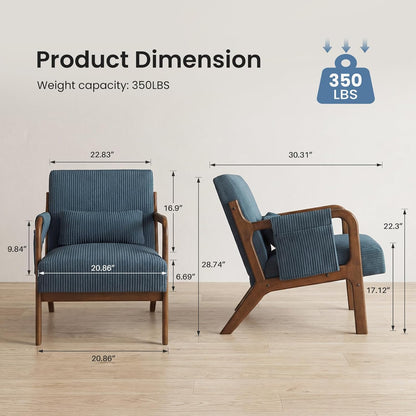 DUMOS Mid Century Modern Accent Chair, Upholstered Armchair with Lumbar Pillow and Solid Wood Frame, Comfy Reading Chair for Small Living Room, Bedroom, Guest Room, Navy Blue — Navy Blue / 1 PC (2)