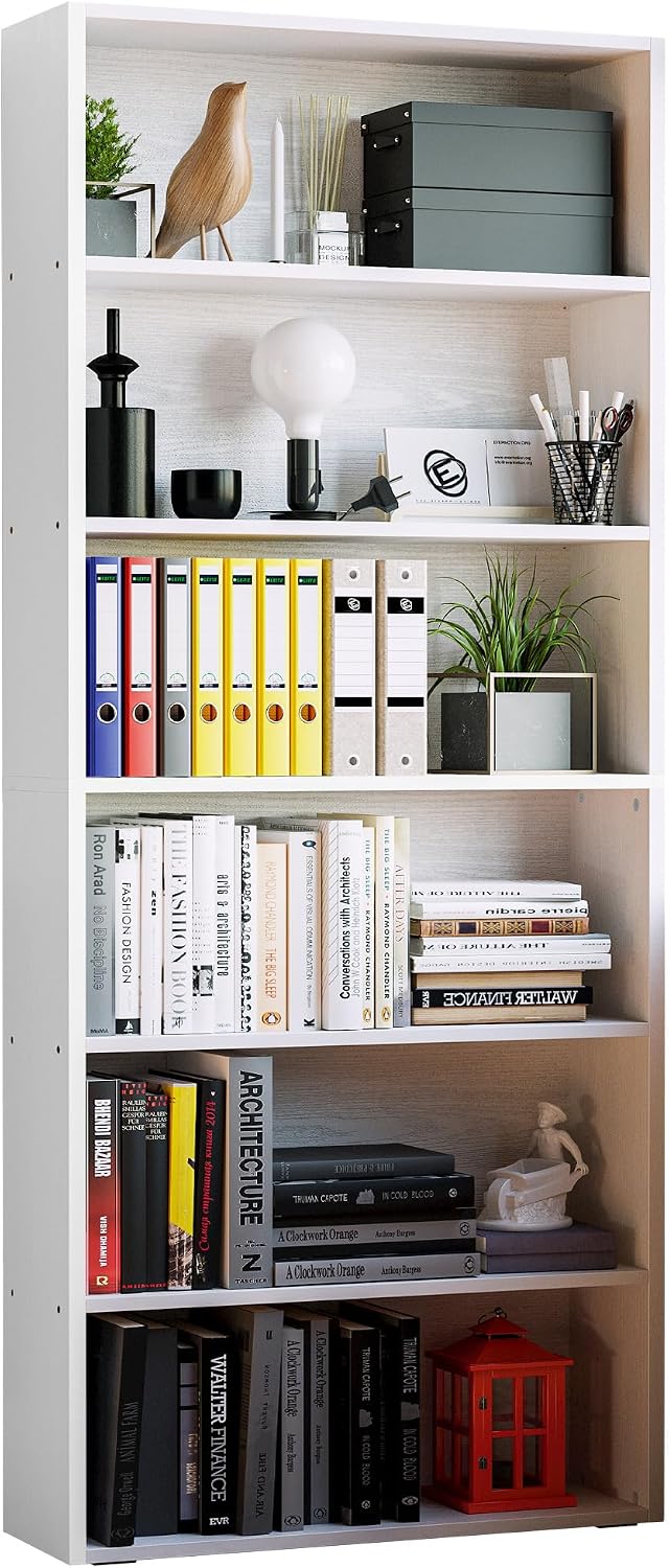 IRONCK Bookshelves and Bookcases Floor Standing 6 Tiers Display Storage Shelves 70 in Tall Bookcase Home Decor Furniture for Home Office, Living Room, Bed Room — Industrial White