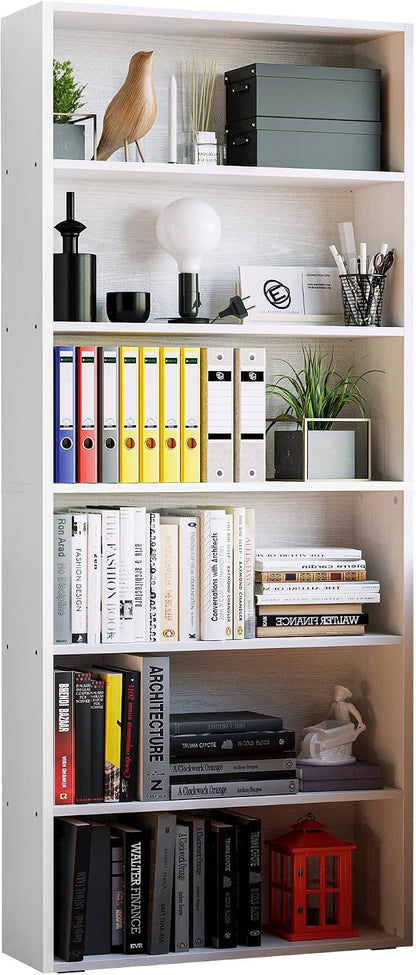 IRONCK Bookshelves and Bookcases Floor Standing 6 Tiers Display Storage Shelves 70 in Tall Bookcase Home Decor Furniture for Home Office, Living Room, Bed Room — Industrial White