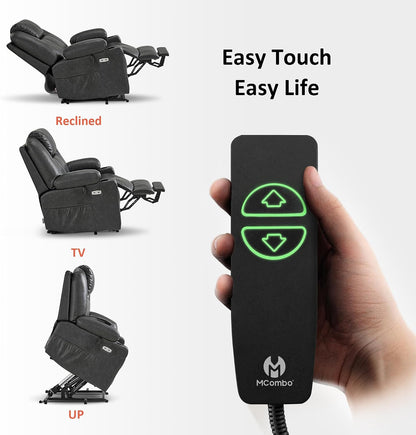 MCombo Electric Power Lift Recliner Chair Sofa with Massage and Heat for Elderly, 3 Positions, 2 Side Pockets, and Cup Holders, USB Ports, Faux Leather 7040 (Grey, Medium) — Medium / Grey (8)