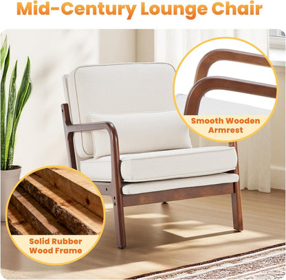 DUMOS Mid Century Modern Accent Chair, Armchair with Lumbar Pillow and Waist Cushion, Solid Wood Frame Lounge Chair for Living Room, Bedroom, Reading Nook, Small Apartment Corner, Ivory White — Ivory White / 1 Pack (6)