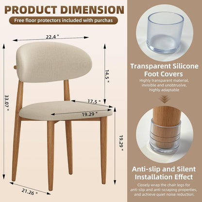 Dining Chairs Set of 4, Modern Fabric Upholstered Dining Room Chair MetalKitchen Chairs, Farmhouse Dinner Chair for Kitchen Dining Room, Beige — Beige Seat /Wood-grain Metal Legs / 4 (2)