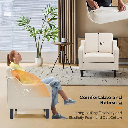 VINGLI Modern Accent Chairs Set of 2, Beige Living Room Chairs Comfy Armchair for Bedroom, Upholstered Sofa Chair Reading Chair for Small Spaces, Apartment, Waiting Room — 2 / Beige Linen (8)