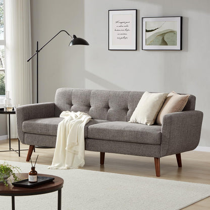 Tbfit Linen Fabric Single Sofa, Accent Chair, Mid Century Modern Armchair for Living Room, Bedroom Button Tufted Upholstered Comfy Reading Sofas, Beige — 56.7 inch / Grey