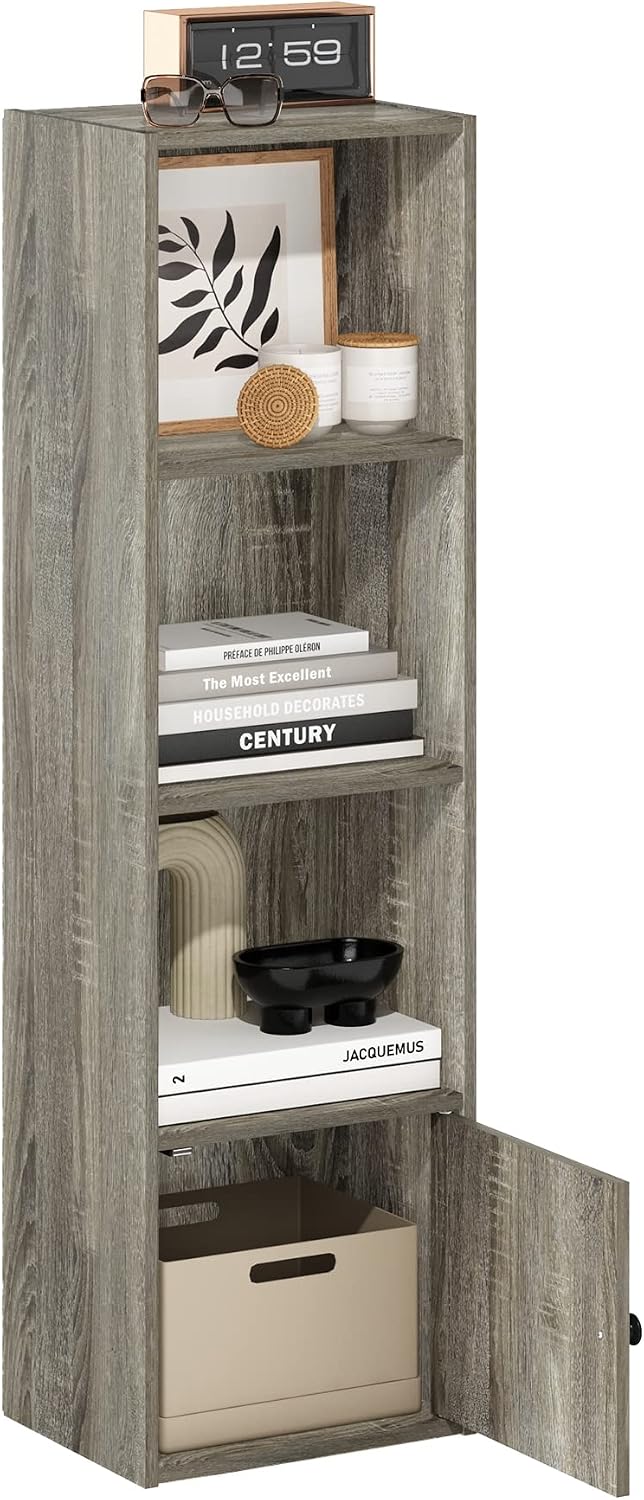 Furinno LUDER Book Shelf, 5-Cube Bookshelf, Reversible Bookcase, 9.4 x 19.5 x 31.5, Easy Assembly, for Living Room, Bedroom, Home Office, White — French Oak / 4-Cube with Cabinet