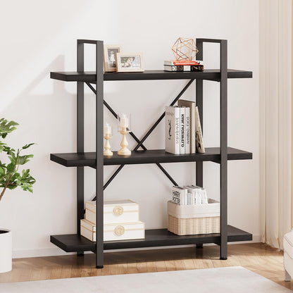 HSH White Bookshelf, 6 Tier Tall Bookcases for Bedroom Living Room Office | Industrial Modern Vertical Metal and Wood Bookcases, Farmhouse 6 Shelf Open Large Storage Book Shelves Display Book Shelf — 3-Tier / Black Oak