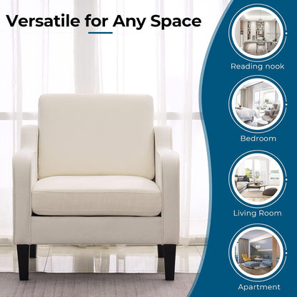 VINGLI Modern Accent Chairs Set of 2, Beige Living Room Chairs Comfy Armchair for Bedroom, Upholstered Sofa Chair Reading Chair for Small Spaces, Apartment, Waiting Room — 2 / Beige Linen (4)