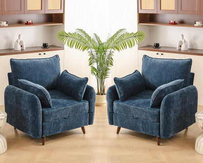 Rexulqo Oversized Accent Chair with All Seats Storage,Comfy Living Room Chairs with 2 Throw Pillow,Upholstered Mid-Century Armchair,24.5'' Deep Seat,Reading Chair for Bedroom,Office,Chenille,Orange — 1*Chair + 1*Ottoman / Blue