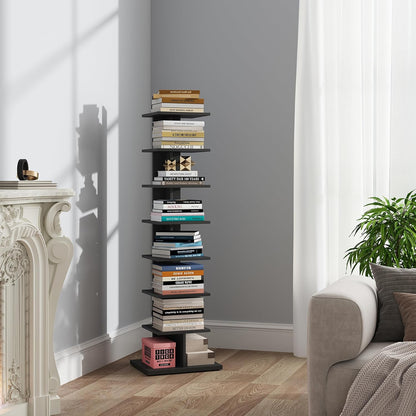 TUTOTAK Book Shelf, Narrow Spine Bookshelf, 8-Tier Bookcase for Small Space | 10.4 x 13.4 x 47.5 Inches Vertical Freestanding Corner Shelf for Living Room, Office, Study, Entryway, Brown BS06BB008 — 8 Tier / Black