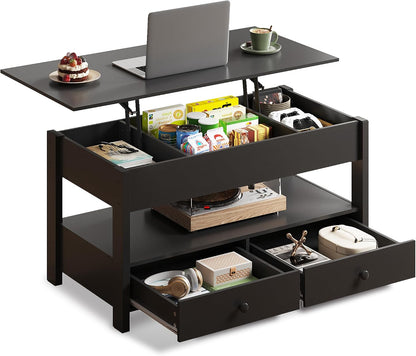 WLIVE Coffee Table with Lifting Top, Hidden Storage & Adjustable Shelf for Living Room Small Space, Multifunctional Rising Wooden Center Table, Mid Century Modern Tables for Home Dining Office, Brown
