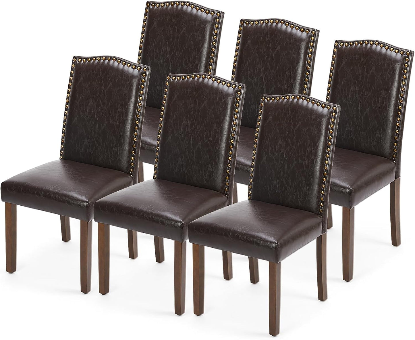 DUMOS Dining Chairs Set of 4, Modern PU Leather Kitchen Table Chairs | Wooden Legs, Padded Seat, Armless, Dining Room, Living Room, Restaurant, Brown — Brown / 6 Pack