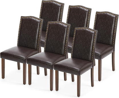 DUMOS Dining Chairs Set of 4, Modern PU Leather Kitchen Table Chairs | Wooden Legs, Padded Seat, Armless, Dining Room, Living Room, Restaurant, Brown — Brown / 6 Pack