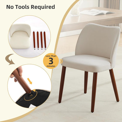GarveeHome Wooden Dining Chair Set of 4 Upholstered Fabric Dining Chair | Modern Kitchen Chairs with Curved Backrest Leveling Feet for Dining Room, Living Room, , No tool assembly, No Wobble, White — White (5)