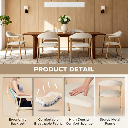 DUMOS Dining Chairs Set of 4, Linen Fabric Upholstered Kitchen Side Chairs with Curved Backrest & Metal Legs, Modern Farmhouse Accent Chair for Dining Room Kitchen Living Room Cafe, Beige — Beige / 4pc (3)