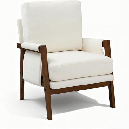 RNKSFX Cream Accent Chair for Bedroom & Living Room, Mid Century Modern Accent Arm Chair, Upholstered Anthropologie Accent Chair with Solid Wood Frame, Fabric — 1 / Cream White (9)