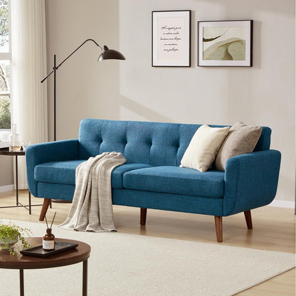 Tbfit Linen Fabric Single Sofa, Accent Chair, Mid Century Modern Armchair for Living Room, Bedroom Button Tufted Upholstered Comfy Reading Sofas, Beige — 56.7 inch / Blue