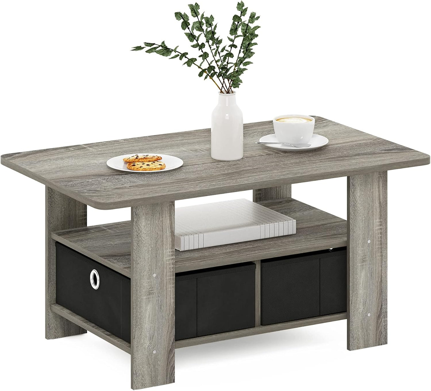 Furinno Coffee Table with Bins, Espresso/Brown