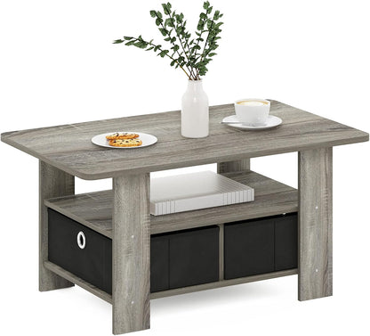 Furinno Coffee Table with Bins, Espresso/Brown
