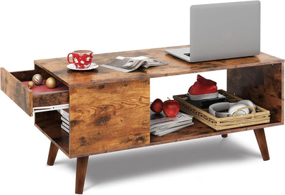 WLIVE Coffee Table with Lifting Top, Hidden Storage & Adjustable Shelf for Living Room Small Space, Multifunctional Rising Wooden Center Table, Mid Century Modern Tables for Home Dining Office, Brown