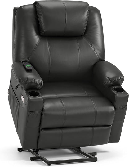 MCombo Electric Power Lift Recliner Chair Sofa with Massage and Heat for Elderly, 3 Positions, 2 Side Pockets, and Cup Holders, USB Ports, Faux Leather 7040 (Grey, Medium) — Small-Wide / Grey