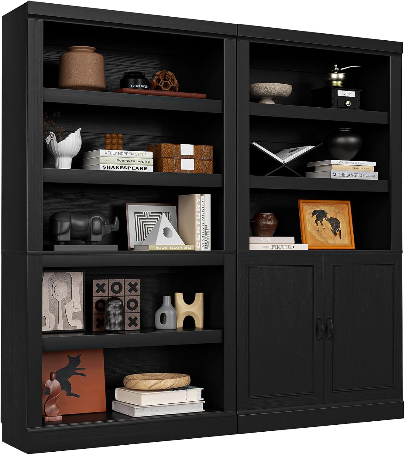Unikito Bookshelf, 5 Tier Book Shelf, 71 Inch Tall Bookcase with Adjustable Shelves, Open Storage Book Case Organizer, Freestanding Display Shelf Stand for Living Room, Home Office, Bedroom, Cherry — 10-tier / Black