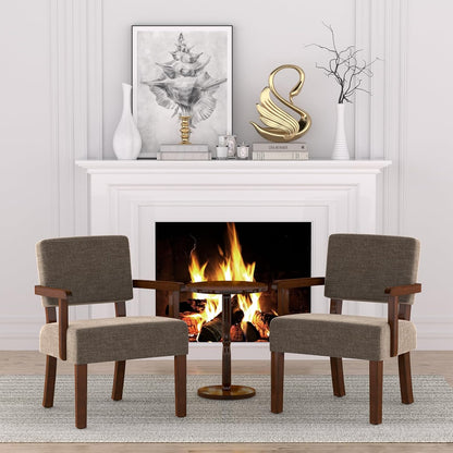FAGAGA Accent Chair, Living Room Chairs Oversized with Soft Seat and Armrests for Dinning Bedroom Reading and Waiting Rooms — Brown / Linen / Chair (4)
