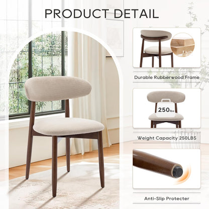 COLAMY Wooden Dining Chairs Set of 4, Modern Fabric Upholstered Kitchen Side Chairs, Farmhouse Dining Room Chair with Foot Pegs, Beige — Beige / Set of 4 (6)
