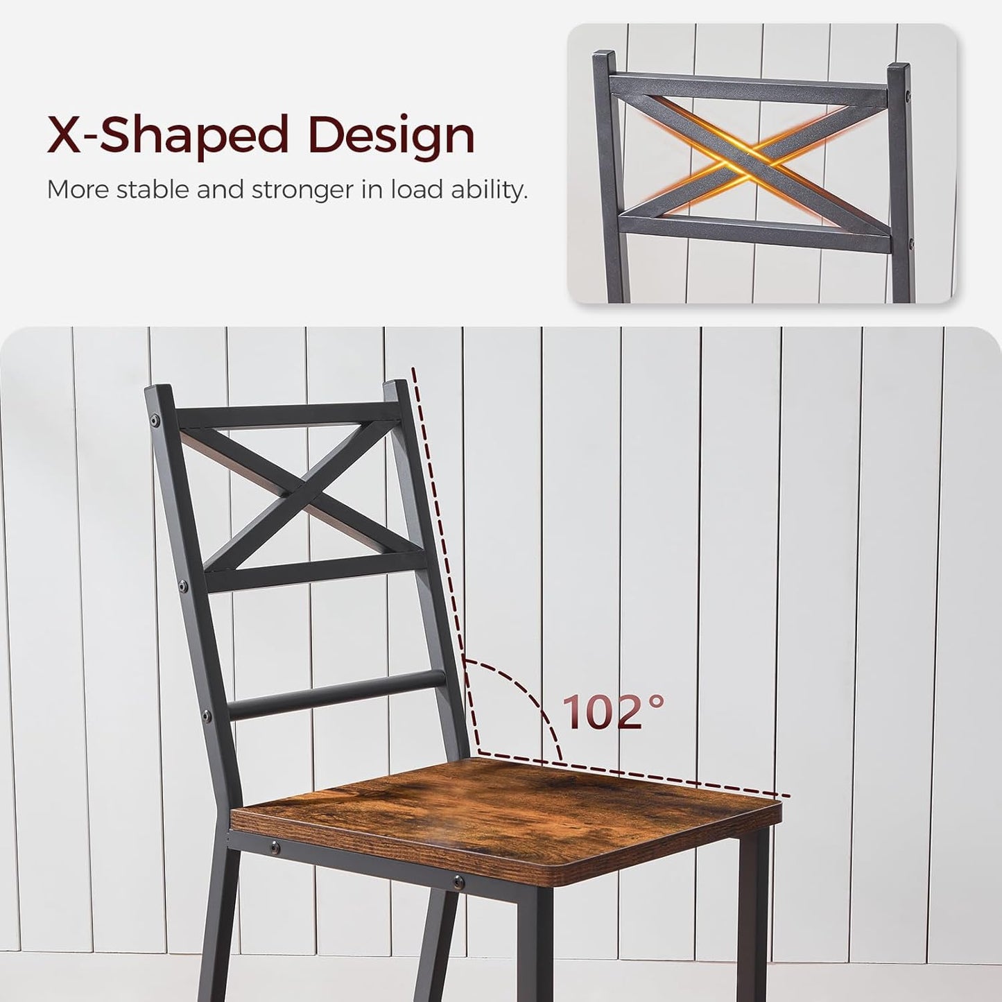 MAHANCRIS Dining Chair Set of 2, Rustic Wooden Kitchen Chairs with Backrest, Farmhouse Dining Chairs for Kitchen, Industrial Style Chair with Metal Frame, Easy Assembly, Rustic Brown TBHR1001 — Rustic Brown / 2 (6)