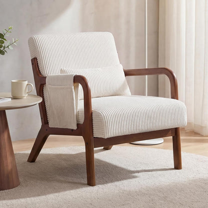DUMOS Mid Century Modern Accent Chair, Upholstered Armchair with Lumbar Pillow and Solid Wood Frame, Comfy Reading Chair for Small Living Room, Bedroom, Guest Room, Navy Blue