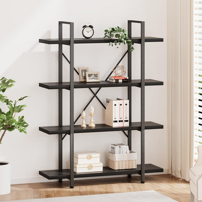 HSH White Bookshelf, 6 Tier Tall Bookcases for Bedroom Living Room Office | Industrial Modern Vertical Metal and Wood Bookcases, Farmhouse 6 Shelf Open Large Storage Book Shelves Display Book Shelf — 4-Tier / Black Oak