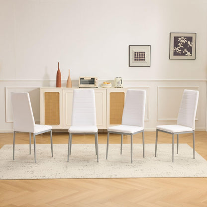 Karl home Dining Chairs Set of 4, PU Leather & High Back, Black | Black kitchen chairs with padded seats & foot cap protection for dining kitchen living room,300lbs capacity,space-saving — White / Set of 4