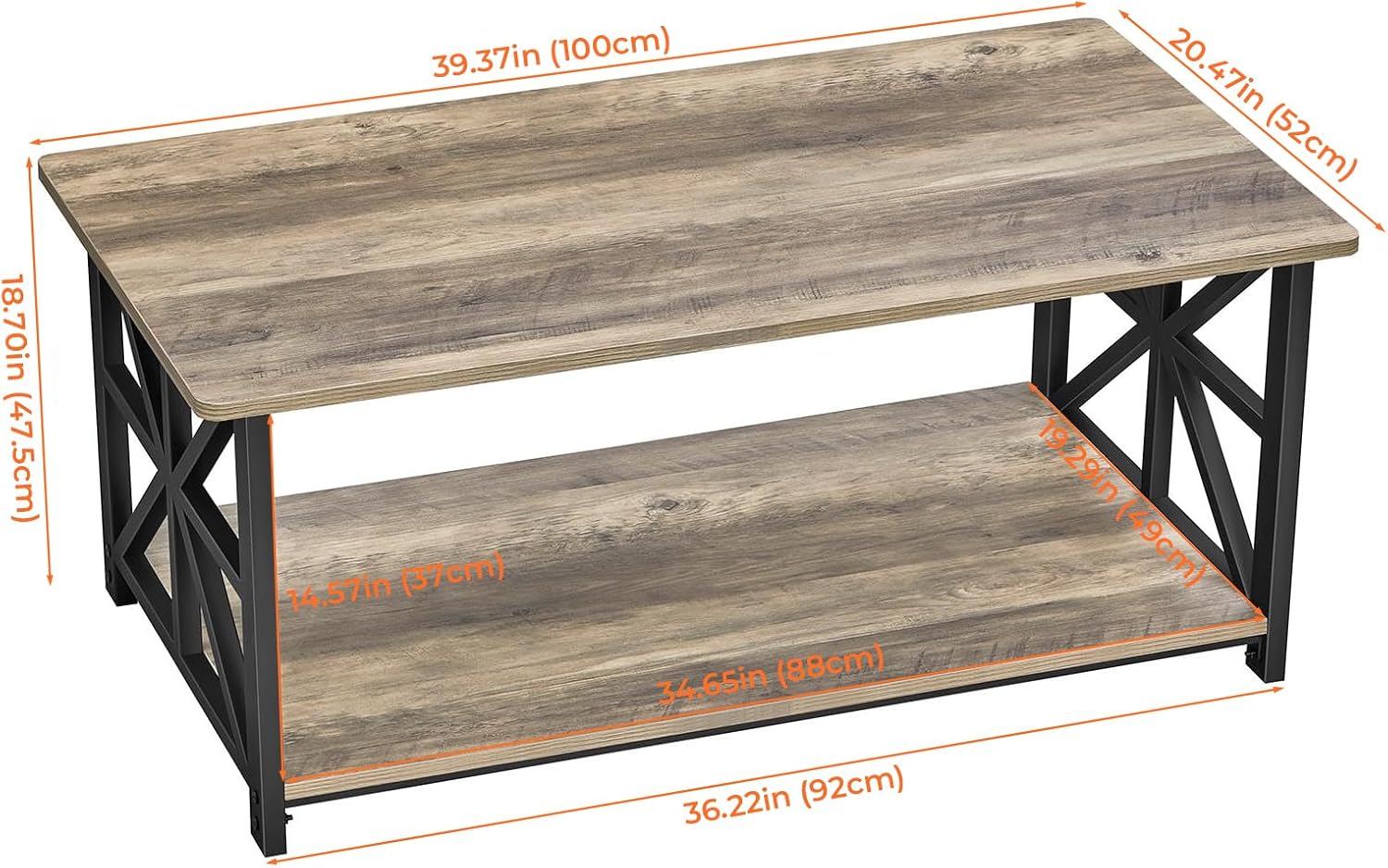 GreenForest Round Corners Coffee Table for Living Room | Rustic Style Center Table with Storage Shelf,39 Inch Space Saving Sofa Table,Easy Assembly,Gray Wash — Grey Wash / Rectangle (3)