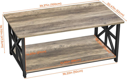 GreenForest Round Corners Coffee Table for Living Room | Rustic Style Center Table with Storage Shelf,39 Inch Space Saving Sofa Table,Easy Assembly,Gray Wash — Grey Wash / Rectangle (3)