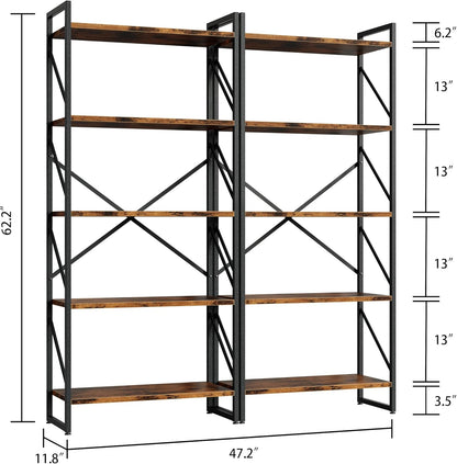 Shintenchi 5 Tiers Bookshelf, Classically Tall Bookcase Shelf, Industrial Book Rack, Modern Book Holder in Bedroom/Living Room/Home/Office, Storage Rack Shelves for Books/Movies-Rustic Brown — Rustic Brown (2)