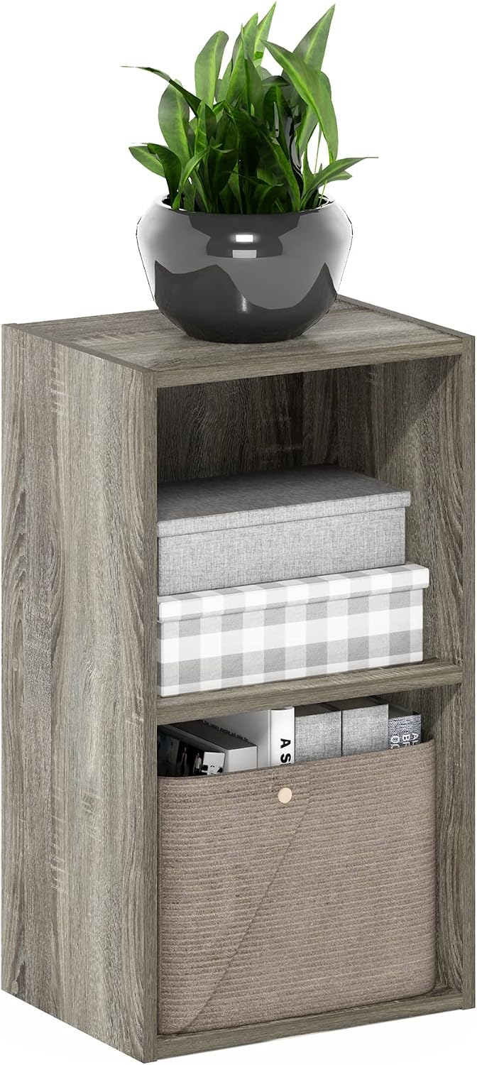 Furinno LUDER Book Shelf, 5-Cube Bookshelf, Reversible Bookcase, 9.4 x 19.5 x 31.5, Easy Assembly, for Living Room, Bedroom, Home Office, White — French Oak / 2-Cube