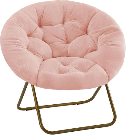 DUMOS Comfy Saucer Chair, Faux Fur Lounge Seasting XL Circle Chair for Bedroom, Dorm & Gaming, Foldable Fashion Accent Seat for Small Spaces, Folding Moon/Mushroom/Round Oversized Style,White — Rosy-faux Fur / Round-36 Inches