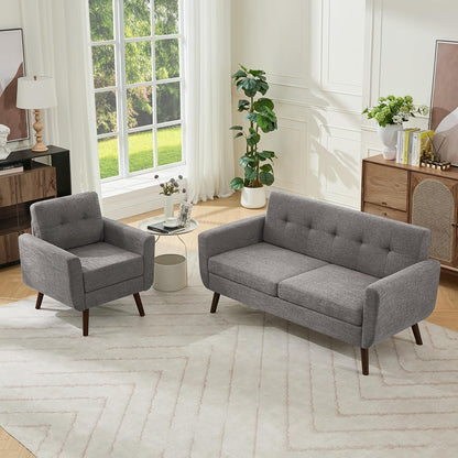 Tbfit Linen Fabric Single Sofa, Accent Chair, Mid Century Modern Armchair for Living Room, Bedroom Button Tufted Upholstered Comfy Reading Sofas, Beige