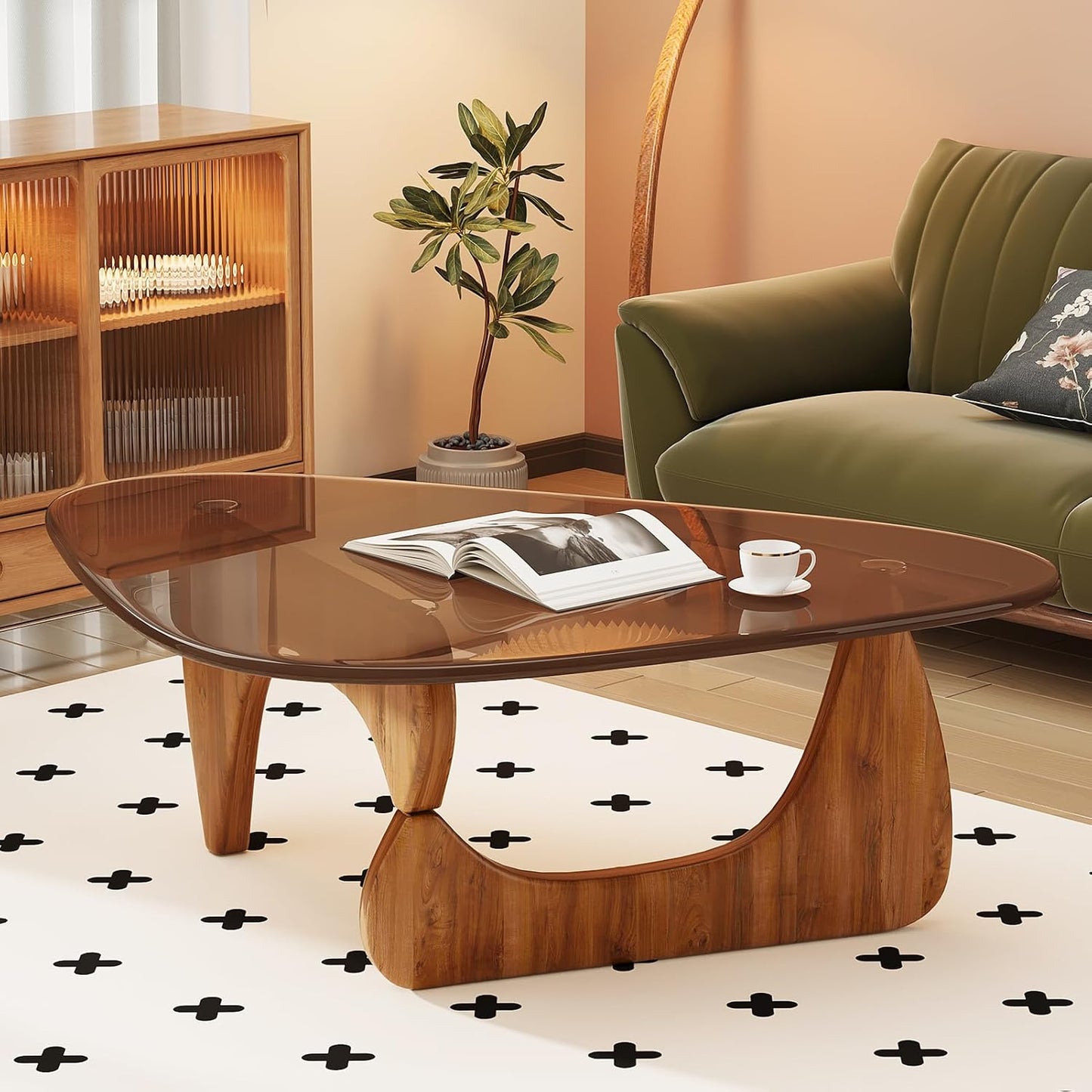 Coffee Table for Living Room Mid Century Modern Center Table with Glass Top and Wood, 36 Inch, Brown/Walnut — Brown/Walnut / 36 Inch (5)
