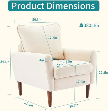 OLIXIS Comfy Accent Chair for Living Room Bedroom and Waiting Room, Upholstered Mid-Century Reading Chair with Pillow and Solid Wood Legs, Wide Singe Modern Lounge Sofa Beige, 2 Pack — Ivory White / 2 (2)
