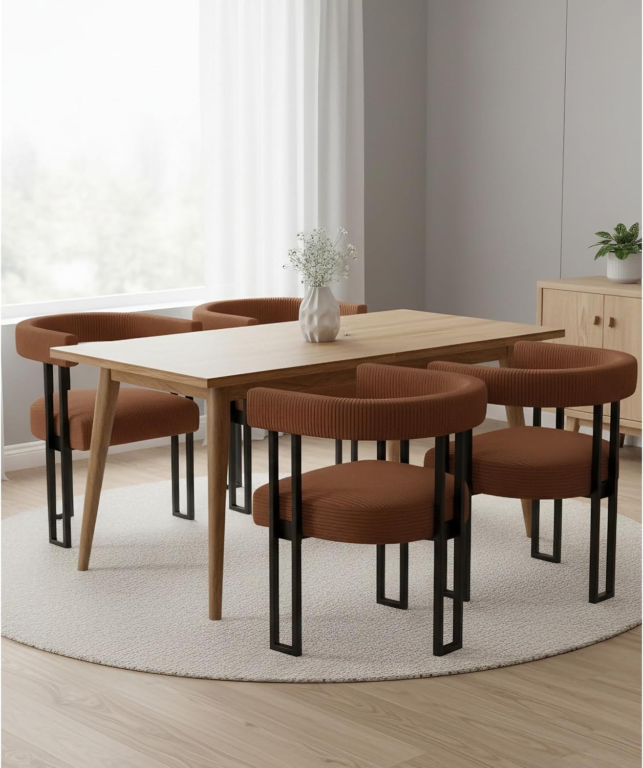 VIRRMO Boucle Dining Chair Set of 4 Corduroy Upholstered Dining Room Chairs Kitchen Chairs with Metal Legs Mid Century Modern Chair for Dining Room, Kitchen (Cream, 4) — Coffee / 4