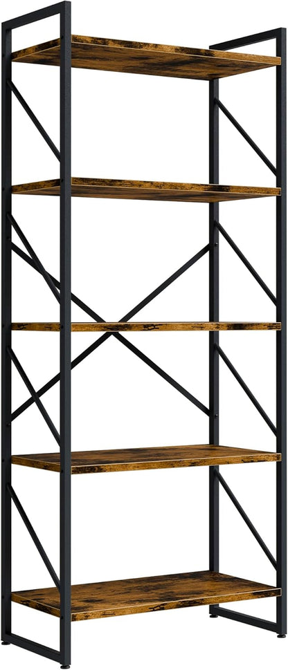 Shintenchi 5 Tiers Bookshelf, Classically Tall Bookcase Shelf, Industrial Book Rack, Modern Book Holder in Bedroom/Living Room/Home/Office, Storage Rack Shelves for Books/Movies-Rustic Brown — Rustic Brown (9)