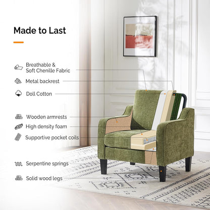 VINGLI Accent Chair for Living Room Chairs Olive Green Reading Chair for Bedroom Scooped Arm Chair Mid Century Modern Accent Chairs Upholstered Comfy Chair for Apartment, Waiting Room — 1 / Olive Green Chenille (6)