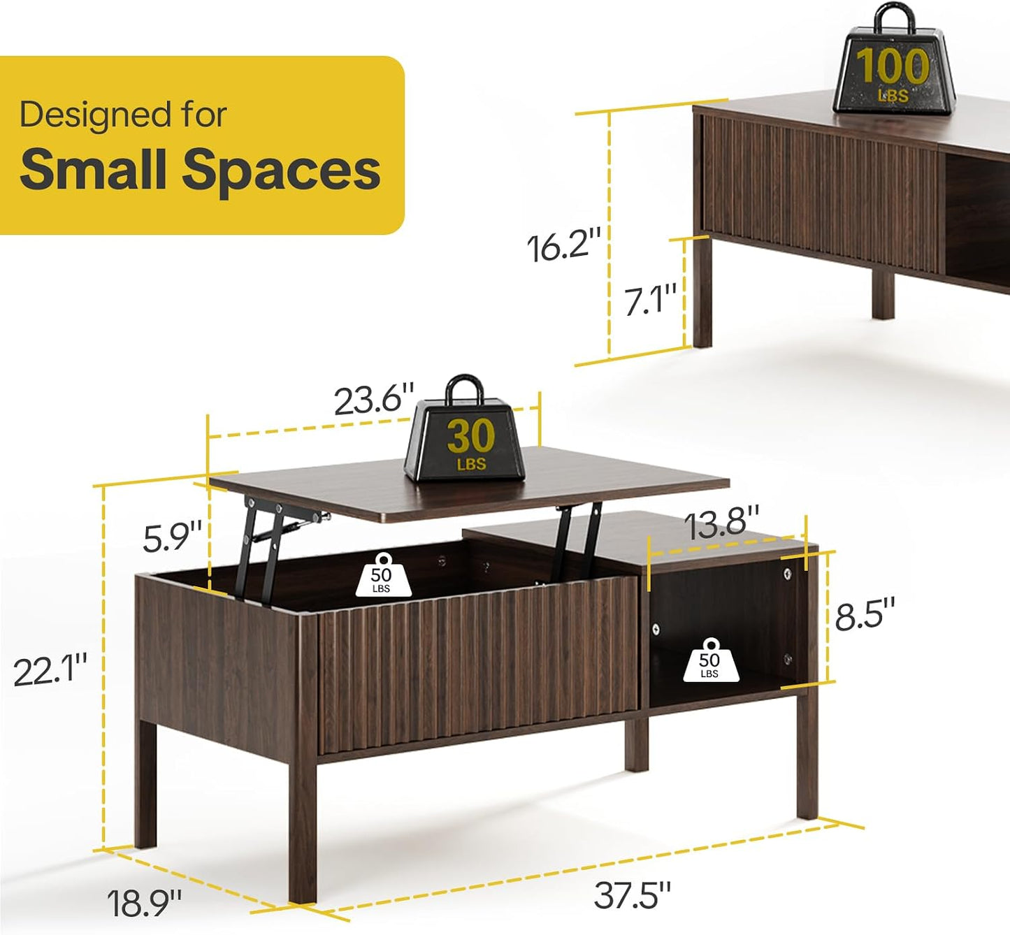 Fluted Lift Top Coffee Table with Hidden & Open Storage, Rectangle Modern Coffee Table for Living Room, Smooth Hydraulic Lift, Large Capacity, Safe Round Corners, Easy to Clean, Vertical Grain-Brown — Vertical Grain-brown (2)